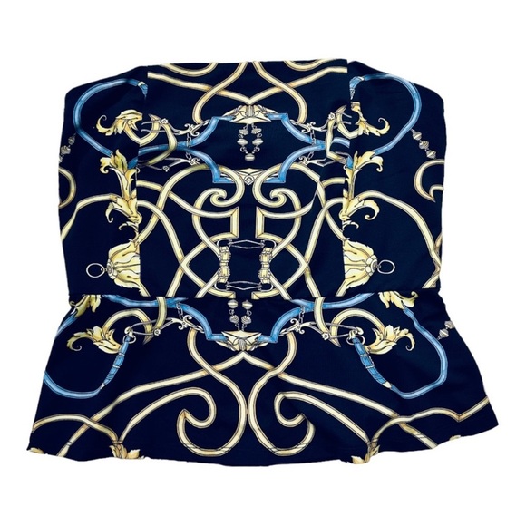 J. McLaughlin Strapless REYNA TUBE TOP PEPLUM HEM NAVY/GOLD/BLUE BELTMORE Small - Picture 2 of 9